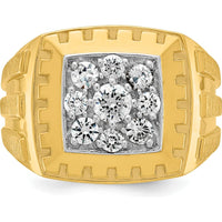 14K Yellow Gold Two-Tone Men's Polished Satin and Grooved Diamond Cluster Ring with 1 Carat Total Weight of Round Diamonds by IBGoodman