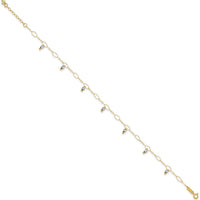 14K Yellow Gold Two-Tone Mirror Bead Dangle Adjustable Anklet with Spring Ring Clasp - 10" Total Length
