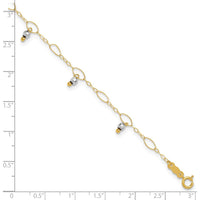 14K Yellow Gold Two-Tone Mirror Bead Dangle Adjustable Anklet with Spring Ring Clasp - 10" Total Length