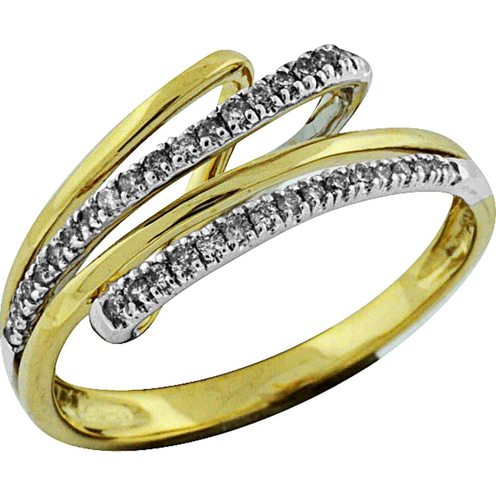 14K Yellow Gold Two-Tone Open Wrap Ring with 0.18 Carat Total Weight Round Diamonds - Royal Jewelry