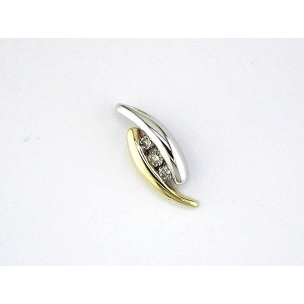 14K Yellow Gold Two-Tone Pendant with Three Round Cut Diamonds - 0.10 Carat Total Diamond Weight - Royal Jewelry