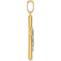 14K Yellow Gold Two-Tone Polished and Textured Crucifix Pendant - 34.6mm by Oro Pregiato