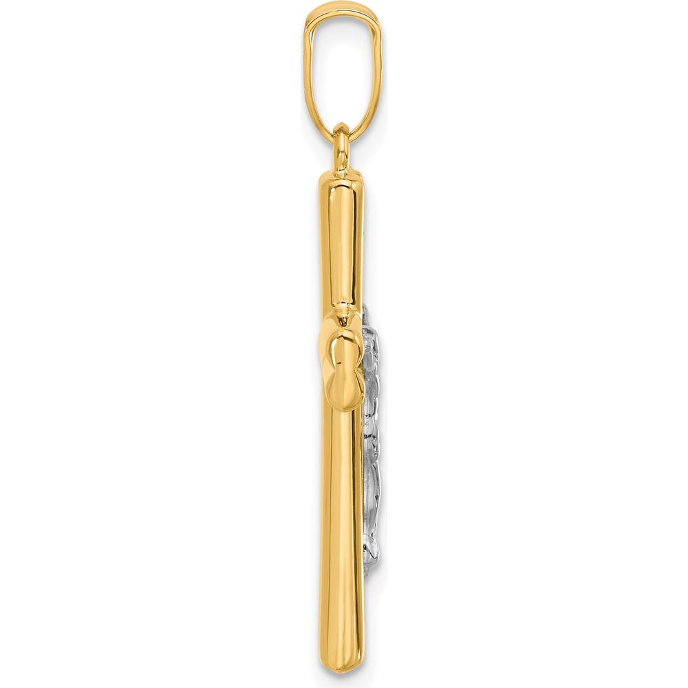 14K Yellow Gold Two-Tone Polished and Textured Crucifix Pendant - 34.6mm by Oro Pregiato