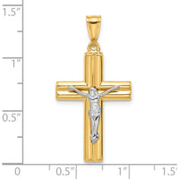 14K Yellow Gold Two-Tone Polished and Textured Crucifix Pendant - 34.6mm by Oro Pregiato
