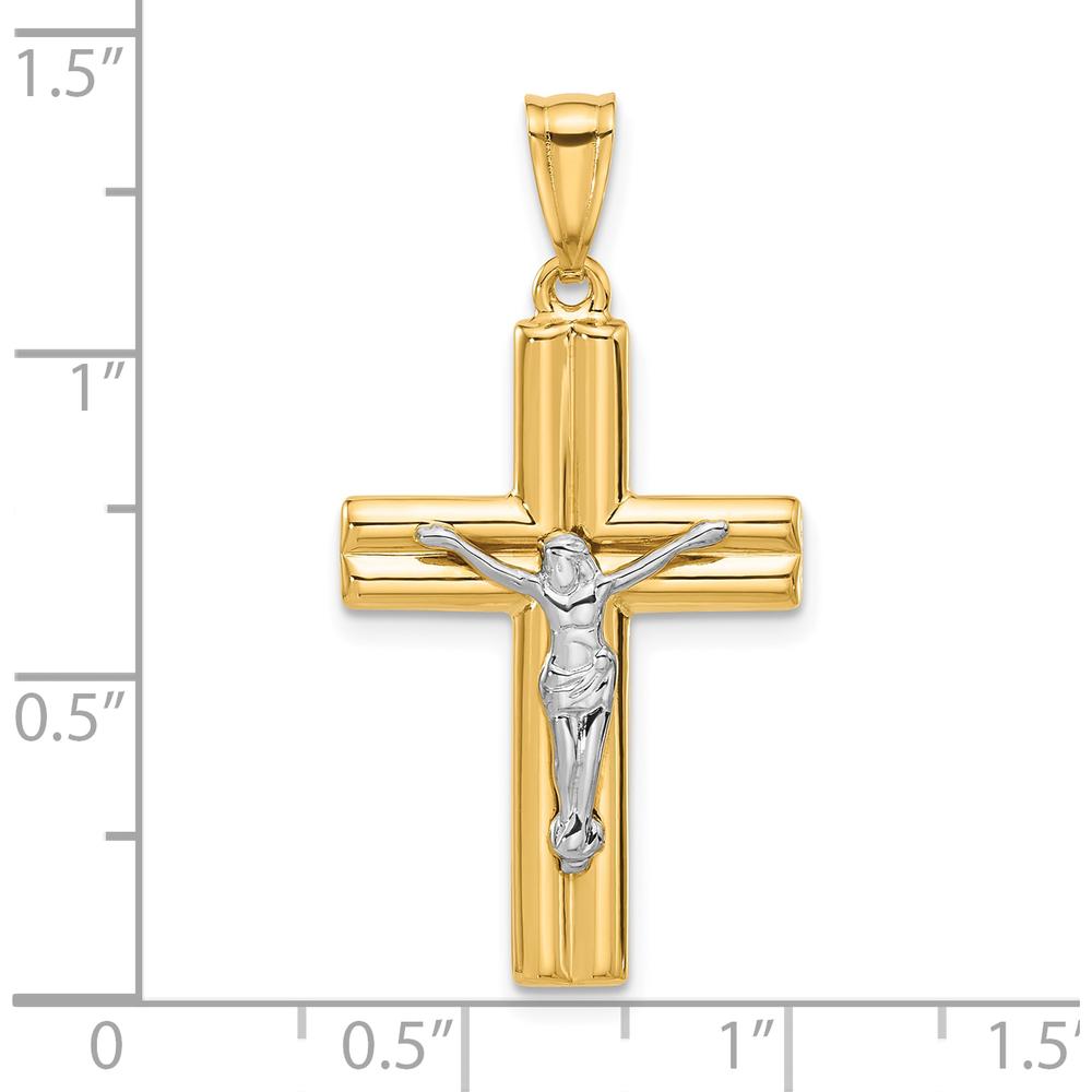 14K Yellow Gold Two-Tone Polished and Textured Crucifix Pendant - 34.6mm by Oro Pregiato