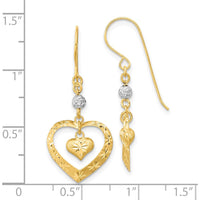 14K Yellow Gold Two-Tone Satin Diamond-Cut Heart Dangle Earrings by 0