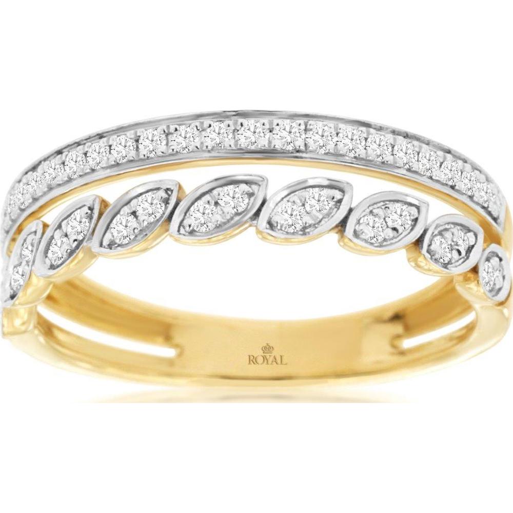 14K Yellow Gold Two-Tone Split Shank Diamond Ring with Marquise Leaf Motif and Round Diamond Accents - 0.27 Carat Total Weight - Royal Jewelry