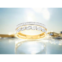 14K Yellow Gold Two-Tone Split Shank Diamond Ring with Marquise Leaf Motif and Round Diamond Accents - 0.27 Carat Total Weight - Royal Jewelry
