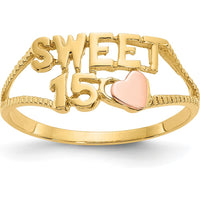 14K Yellow Gold Two-Tone Sweet 15 Heart Ring with Grooved Band by Oro Pregiato