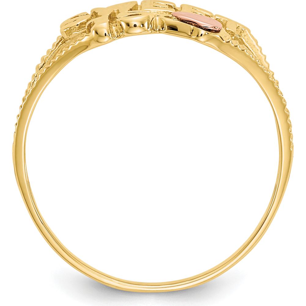 14K Yellow Gold Two-Tone Sweet 15 Heart Ring with Grooved Band by Oro Pregiato