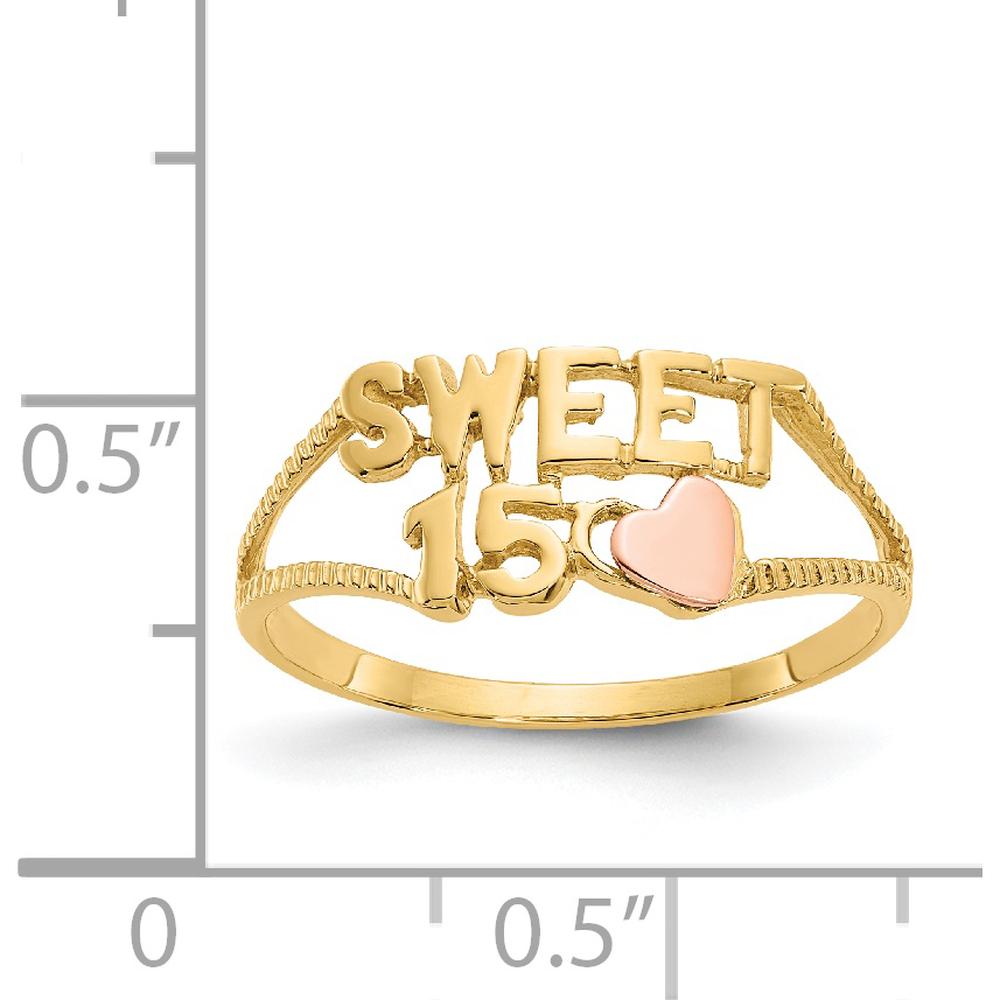 14K Yellow Gold Two-Tone Sweet 15 Heart Ring with Grooved Band by Oro Pregiato