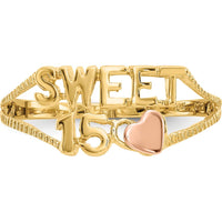 14K Yellow Gold Two-Tone Sweet 15 Heart Ring with Grooved Band by Oro Pregiato