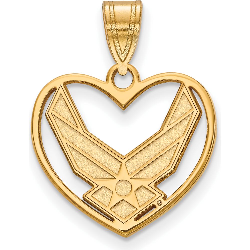 14K Yellow Gold U.S. Air Force Heart Pendant - Patriotic Military Jewelry