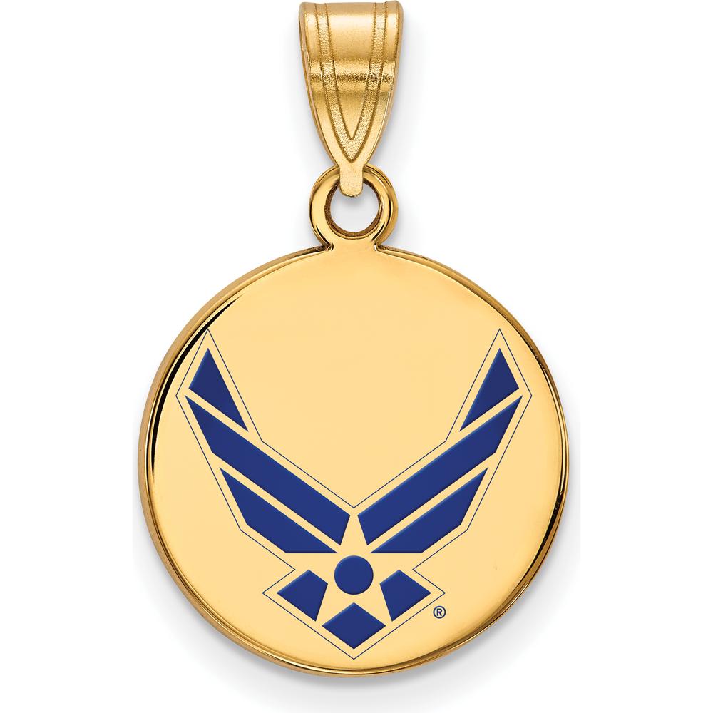 14K Yellow Gold U.S. Air Force Medium Enamel Pendant with Vibrant Blue Enamel Design