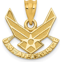 14K Yellow Gold U.S. Air Force Winged Pendant - Polished Textured Design by Official Gold Marks