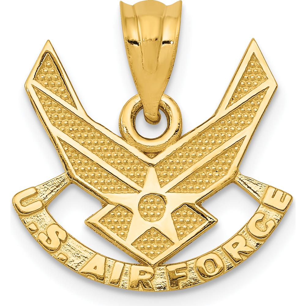 14K Yellow Gold U.S. Air Force Winged Pendant - Polished Textured Design by Official Gold Marks