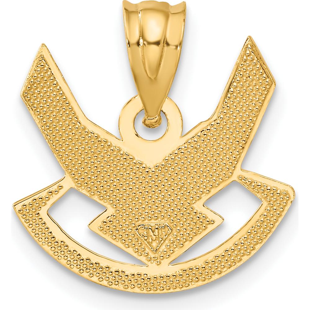 14K Yellow Gold U.S. Air Force Winged Pendant - Polished Textured Design by Official Gold Marks