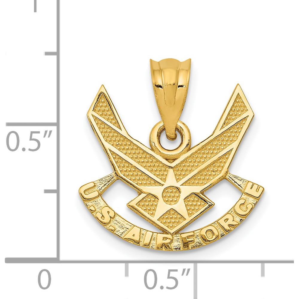 14K Yellow Gold U.S. Air Force Winged Pendant - Polished Textured Design by Official Gold Marks