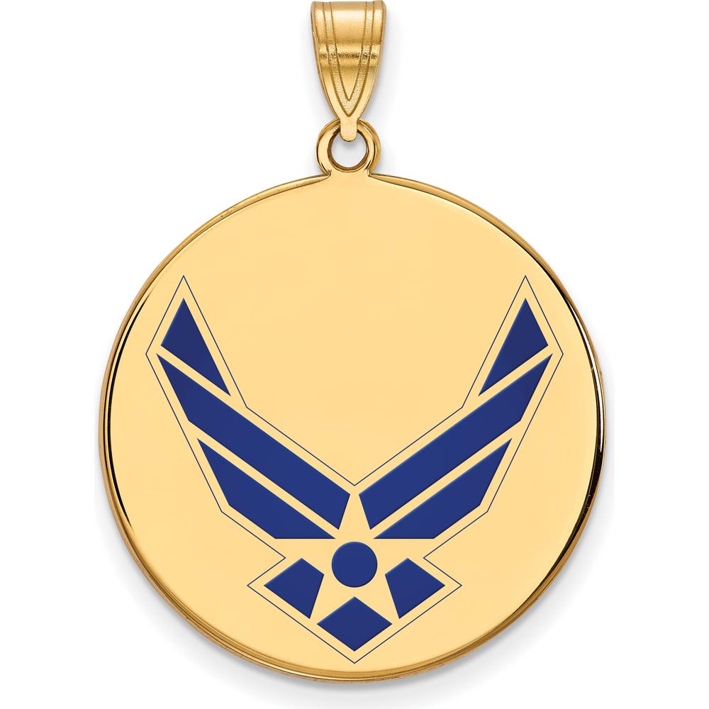 14K Yellow Gold U.S. Air Force XL Enamel Disc Pendant with Blue Enamel Design