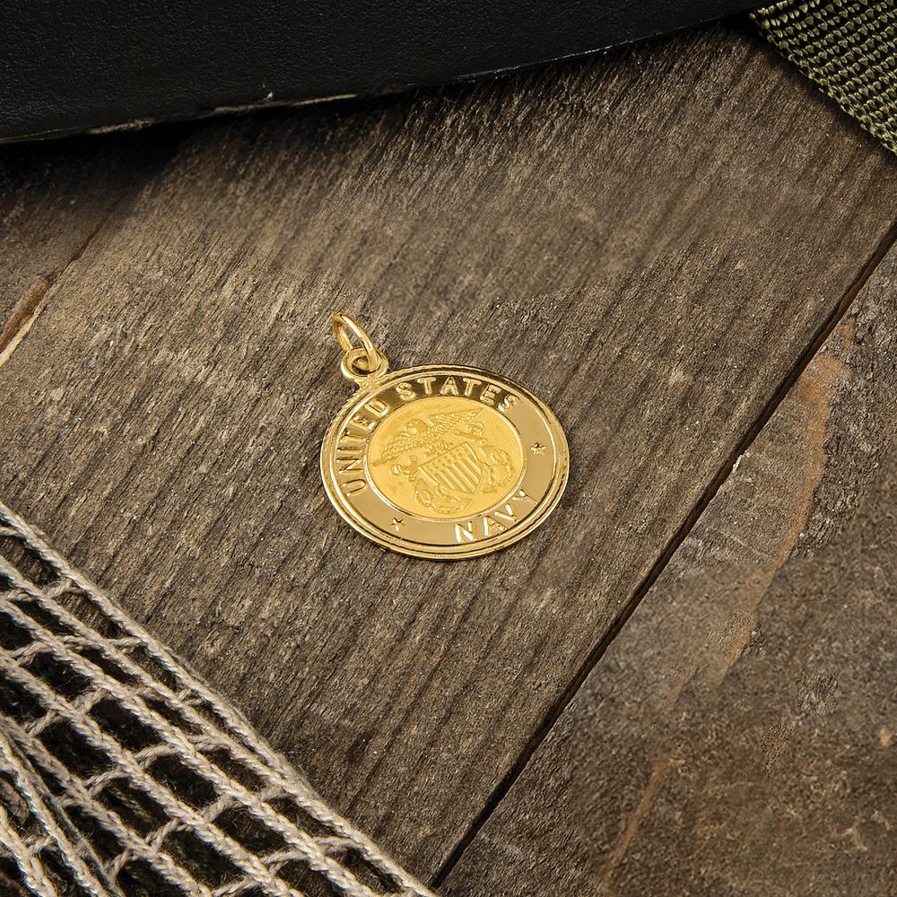 14K Yellow Gold U.S. Navy Insignia Engravable 17mm Pendant by Official Gold Marks