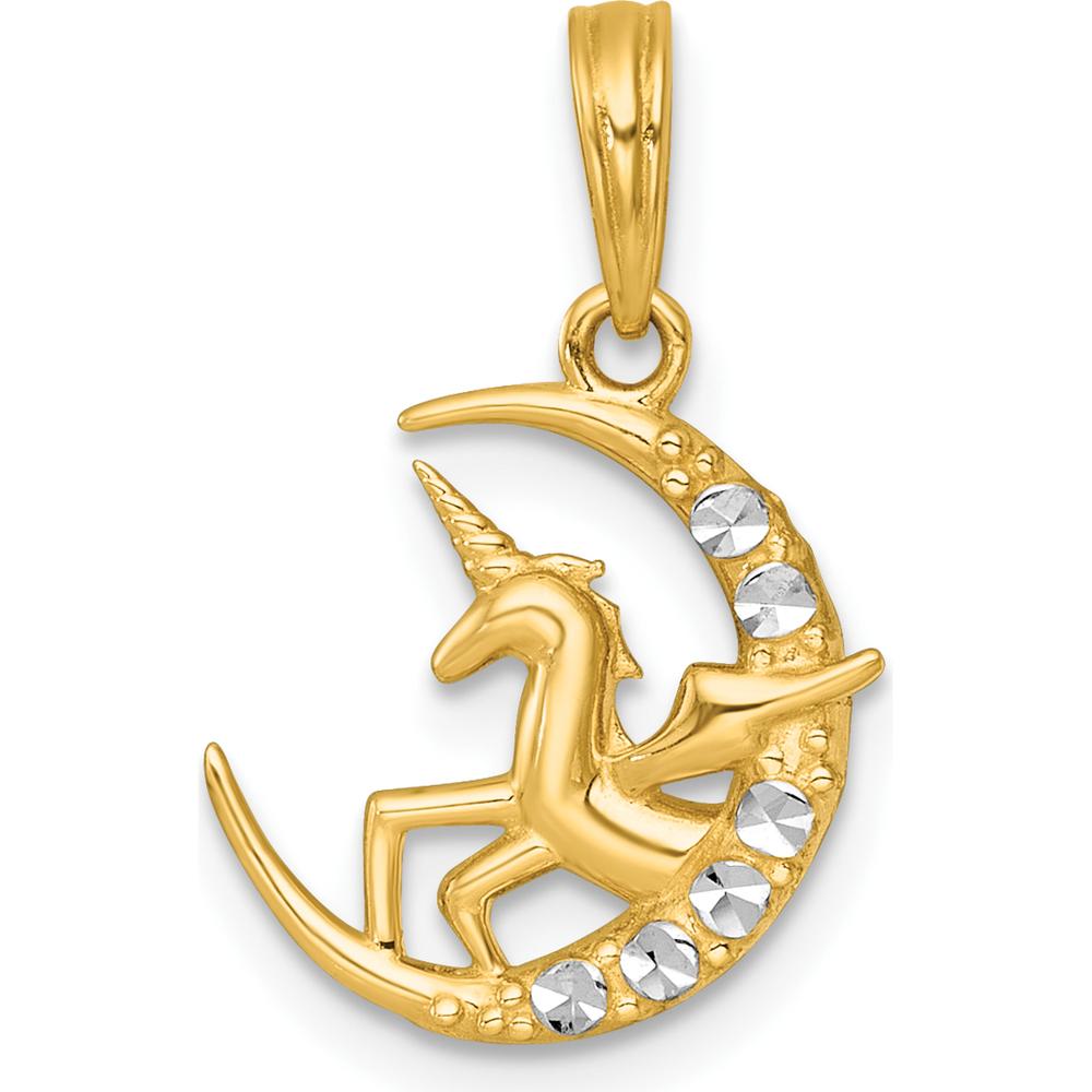 14K Yellow Gold Unicorn in Moon Pendant Charm with Rhodium Accents by Oro Pregiato