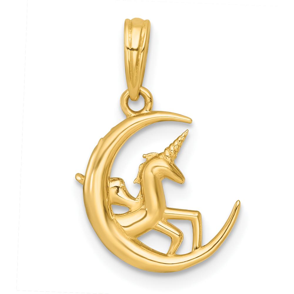 14K Yellow Gold Unicorn in Moon Pendant Charm with Rhodium Accents by Oro Pregiato