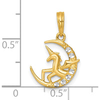 14K Yellow Gold Unicorn in Moon Pendant Charm with Rhodium Accents by Oro Pregiato