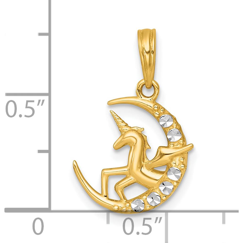 14K Yellow Gold Unicorn in Moon Pendant Charm with Rhodium Accents by Oro Pregiato