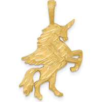 14K Yellow Gold Unicorn Pendant with Diamond-Cut Texture and Brushed Finish - 28mm Length by Oro Pregiato