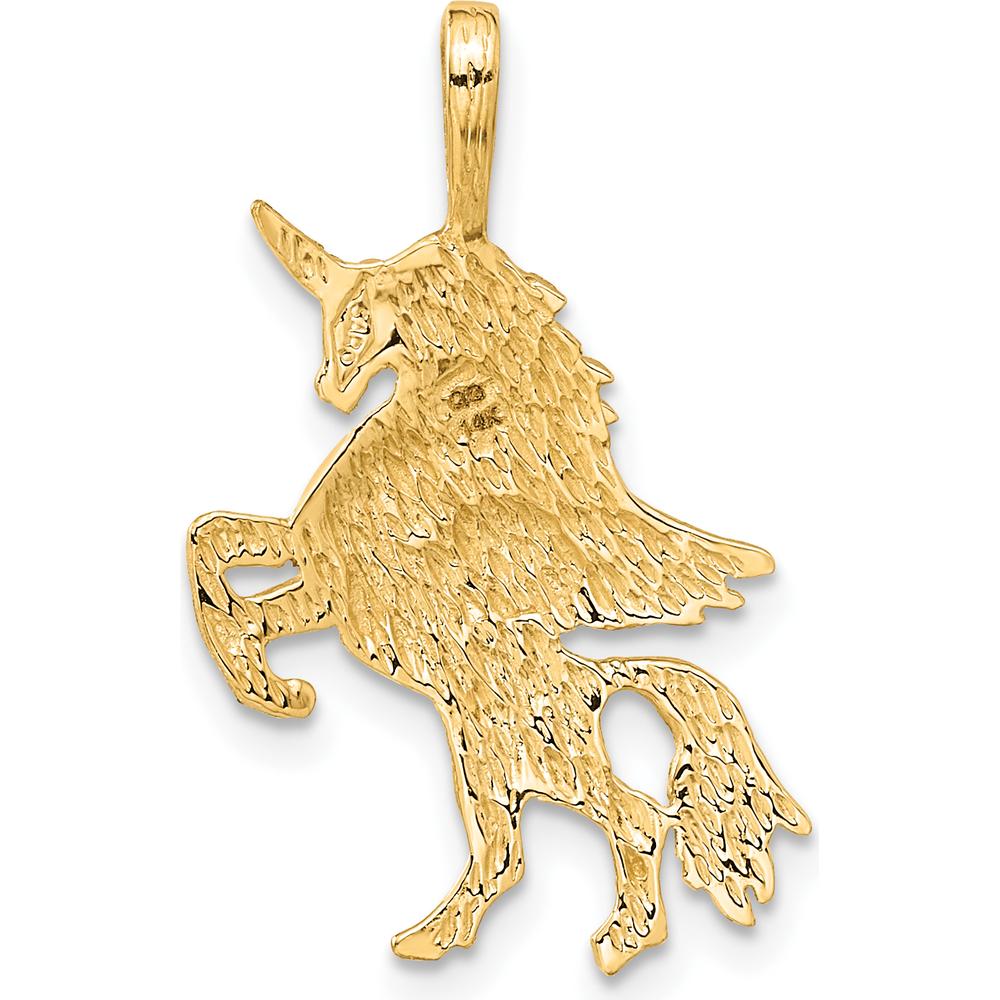 14K Yellow Gold Unicorn Pendant with Diamond-Cut Texture and Brushed Finish - 28mm Length by Oro Pregiato