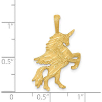 14K Yellow Gold Unicorn Pendant with Diamond-Cut Texture and Brushed Finish - 28mm Length by Oro Pregiato
