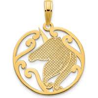 14K Yellow Gold Unicorn Pendant with Textured Back and Polished Finish - 22.5mm Length by Oro Pregiato