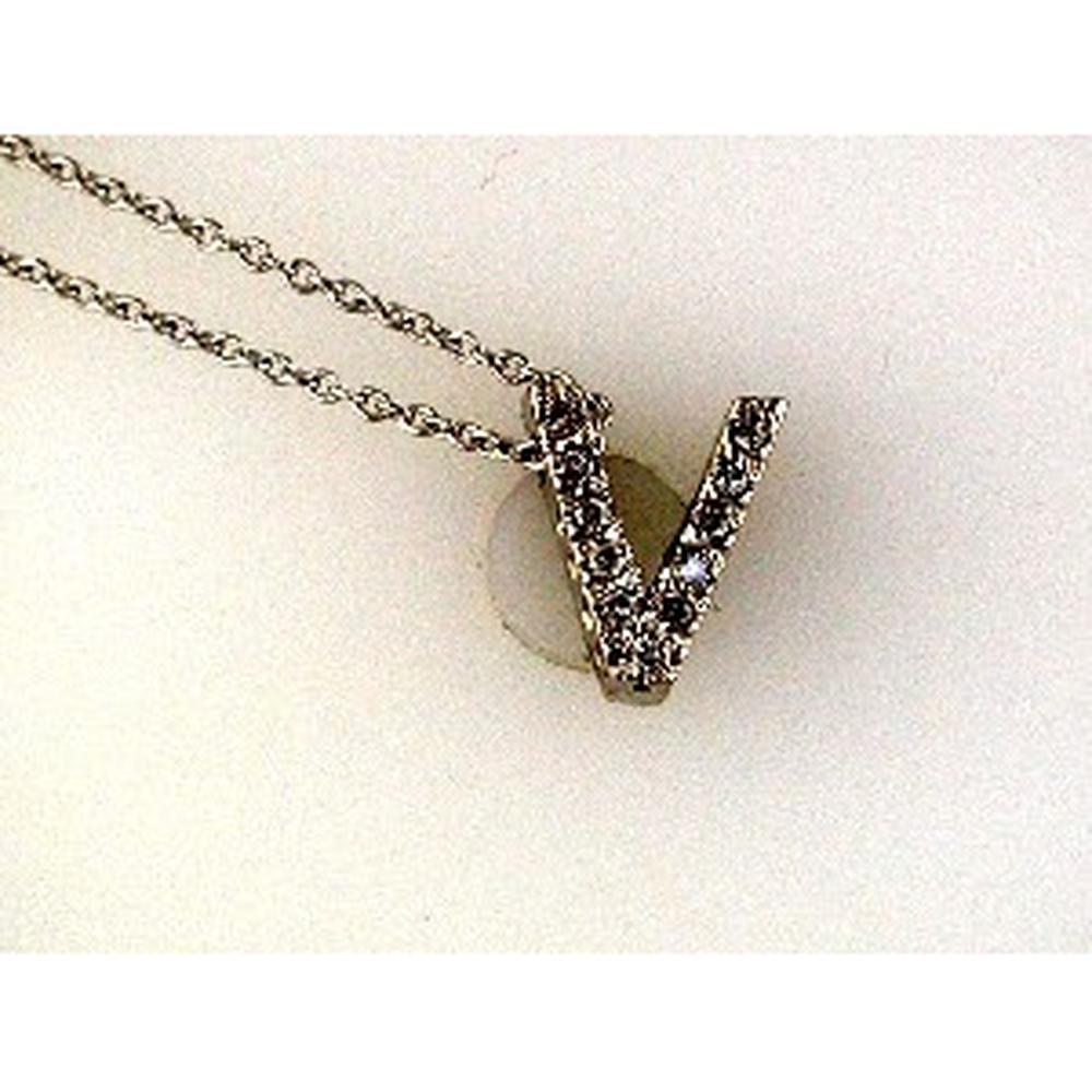 14K Yellow Gold V Initial Pendant with Pavé Set Round Diamonds - 0.10 Carat Total Diamond Weight - Royal Jewelry