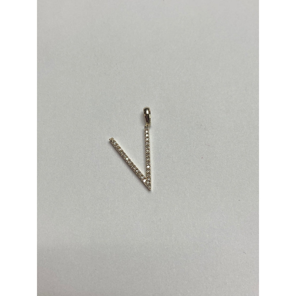 14K Yellow Gold V Initial Pendant with Prong-Set Round Diamonds - 0.14 Carat Total Diamond Weight by Auriventus