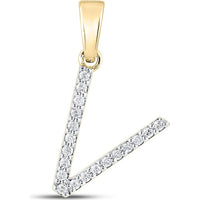 14K Yellow Gold V Initial Pendant with Prong-Set Round Diamonds - 1/8 Carat Total Diamond Weight