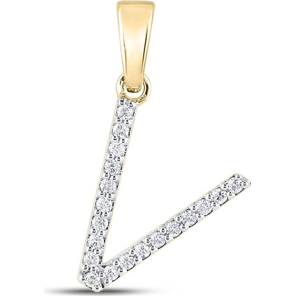 14K Yellow Gold V Initial Pendant with Prong-Set Round Diamonds - 1/8 Carat Total Diamond Weight