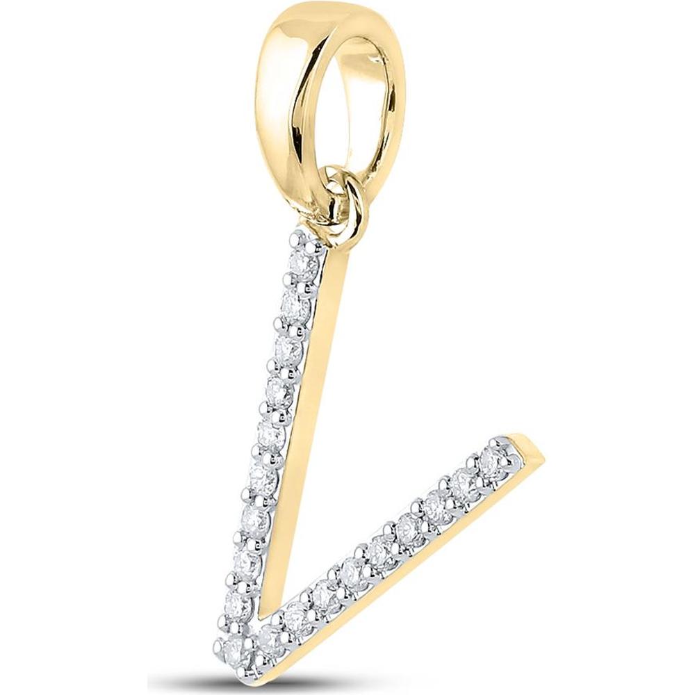 14K Yellow Gold V Initial Pendant with Prong-Set Round Diamonds - 1/8 Carat Total Diamond Weight