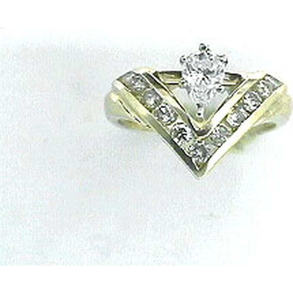 14K Yellow Gold V-Shape Chevron Engagement Ring with Pear-Shaped Center Diamond and Channel-Set Round Side Diamonds - 0.80 Carat Total Diamond Weight - Royal Jewelry