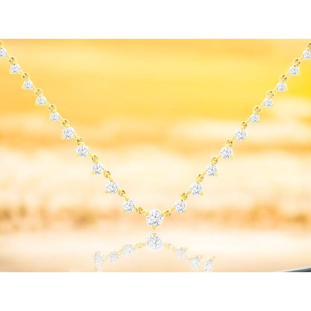 14K Yellow Gold V-Shape Station Necklace with Prong-Set Round Brilliant Diamonds - 1.00 Carat Total Diamond Weight - Royal Jewelry