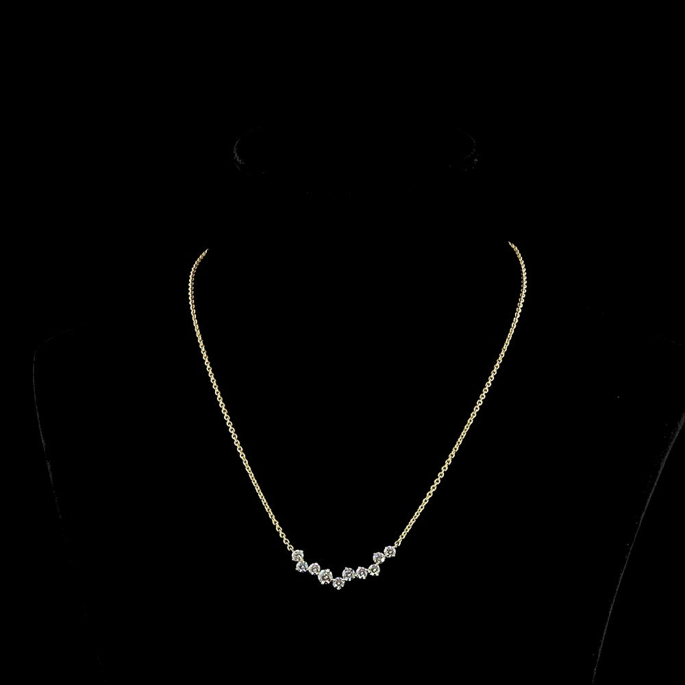 14K Yellow Gold V-Shaped Special Necklace with 1.75 Carat Total Weight Round Brilliant Cut Lab Diamonds in Prong Settings - Covaloro Fine Jewelry
