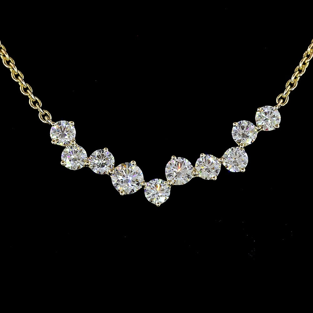 14K Yellow Gold V-Shaped Special Necklace with 1.75 Carat Total Weight Round Brilliant Cut Lab Diamonds in Prong Settings - Covaloro Fine Jewelry