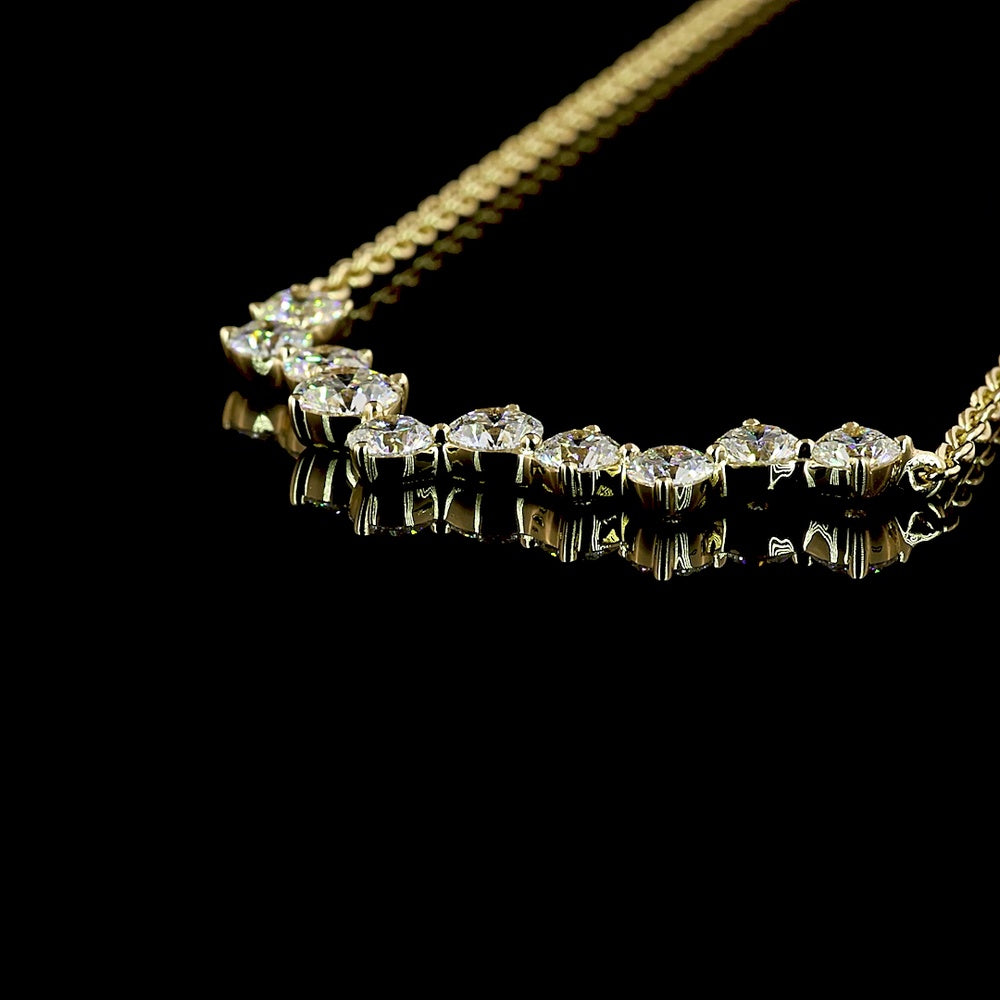 14K Yellow Gold V-Shaped Special Necklace with 1.75 Carat Total Weight Round Brilliant Cut Lab Diamonds in Prong Settings - Covaloro Fine Jewelry