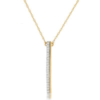 14K Yellow Gold Vertical Bar Pendant Necklace with Flush-Set Round Diamonds - 0.10 Carat Total Diamond Weight - Royal Jewelry