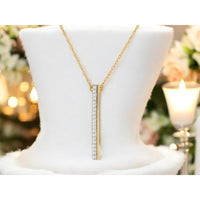 14K Yellow Gold Vertical Bar Pendant Necklace with Flush-Set Round Diamonds - 0.10 Carat Total Diamond Weight - Royal Jewelry