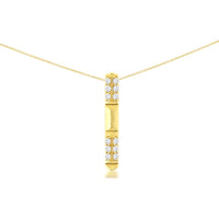 14K Yellow Gold Vertical Bar Pendant with Round Brilliant Cut Diamonds - 0.14 Carat Total Diamond Weight - Royal Jewelry