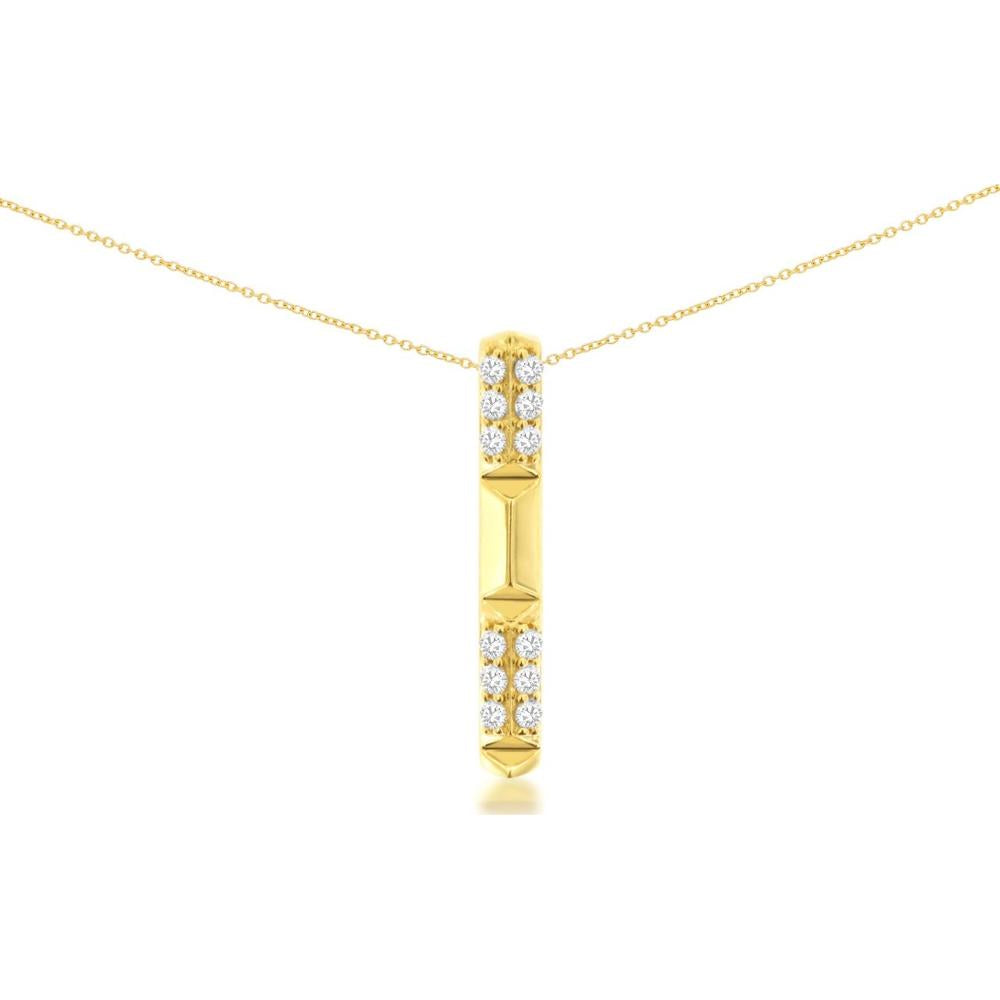 14K Yellow Gold Vertical Bar Pendant with Round Brilliant Cut Diamonds - 0.14 Carat Total Diamond Weight - Royal Jewelry