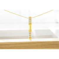 14K Yellow Gold Vertical Bar Pendant with Round Brilliant Cut Diamonds - 0.14 Carat Total Diamond Weight - Royal Jewelry