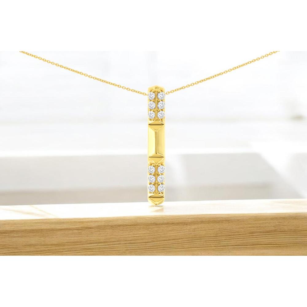 14K Yellow Gold Vertical Bar Pendant with Round Brilliant Cut Diamonds - 0.14 Carat Total Diamond Weight - Royal Jewelry