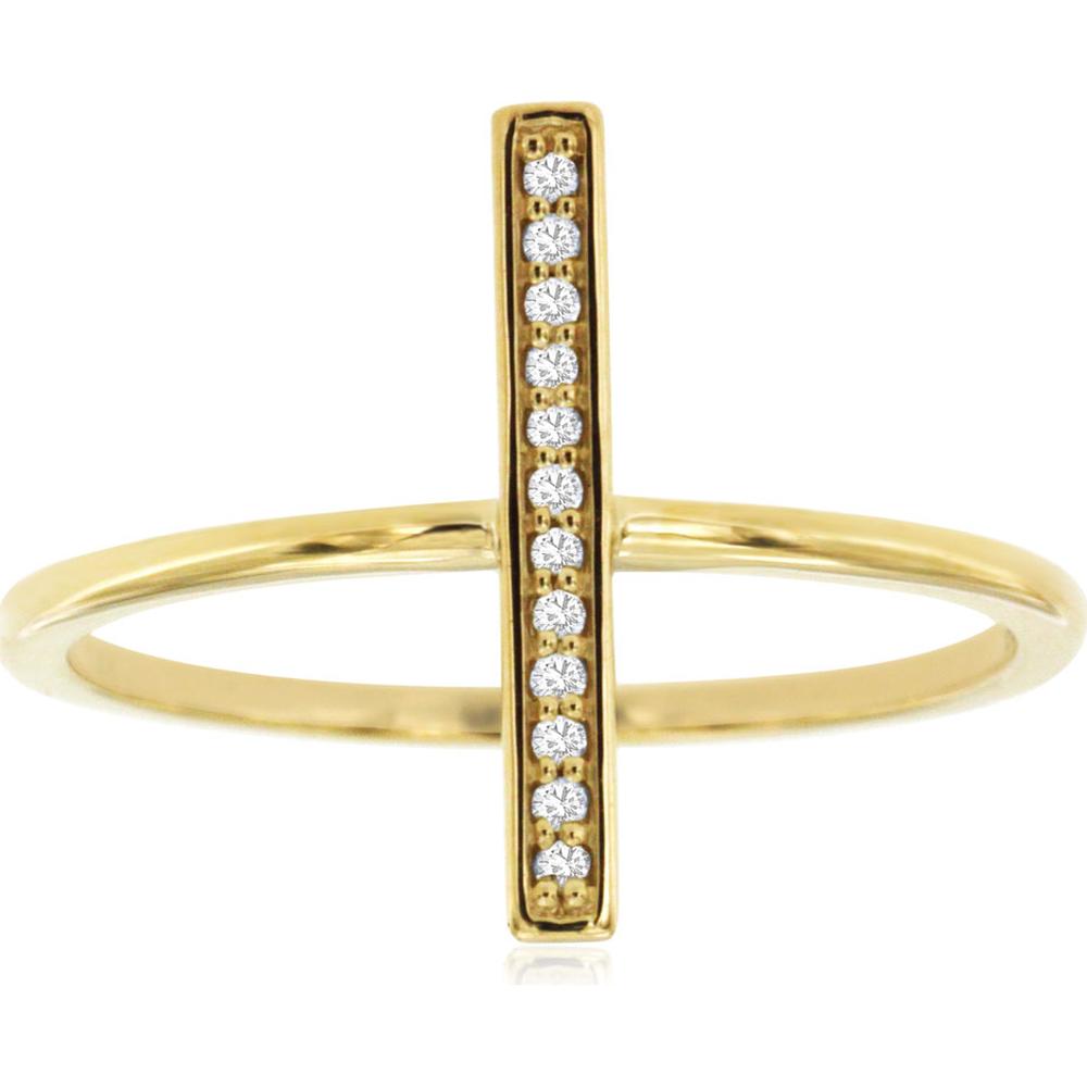 14K Yellow Gold Vertical Bar Ring with Round Diamonds - 0.05 Carat Total Diamond Weight - Royal Jewelry