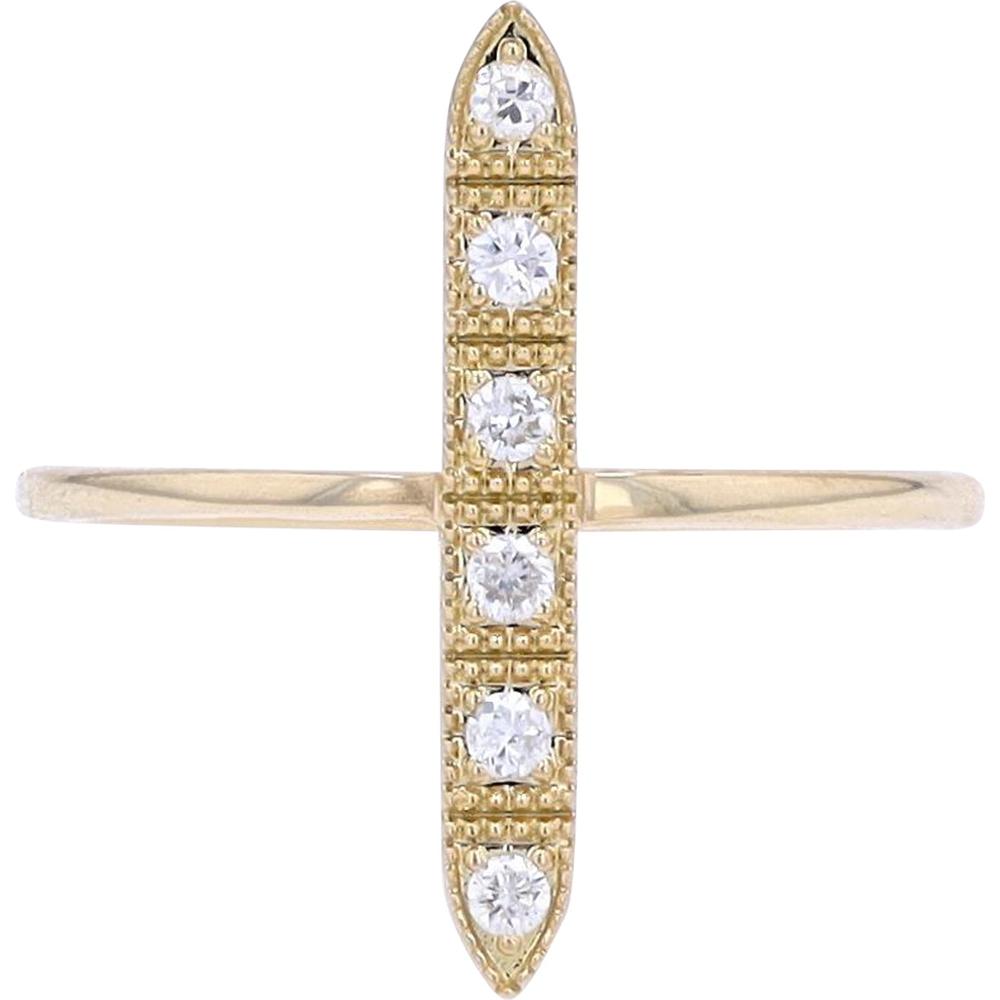 14K Yellow Gold Vertical Diamond Bar Ring with Milgrain Detail - 0.11 Carats Total Diamond Weight